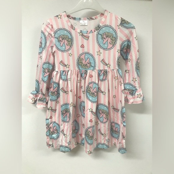 Little Girl Long Sleeve Unicorn Holiday Fall Winter Party Flower Girl Dress - Picture 1 of 6